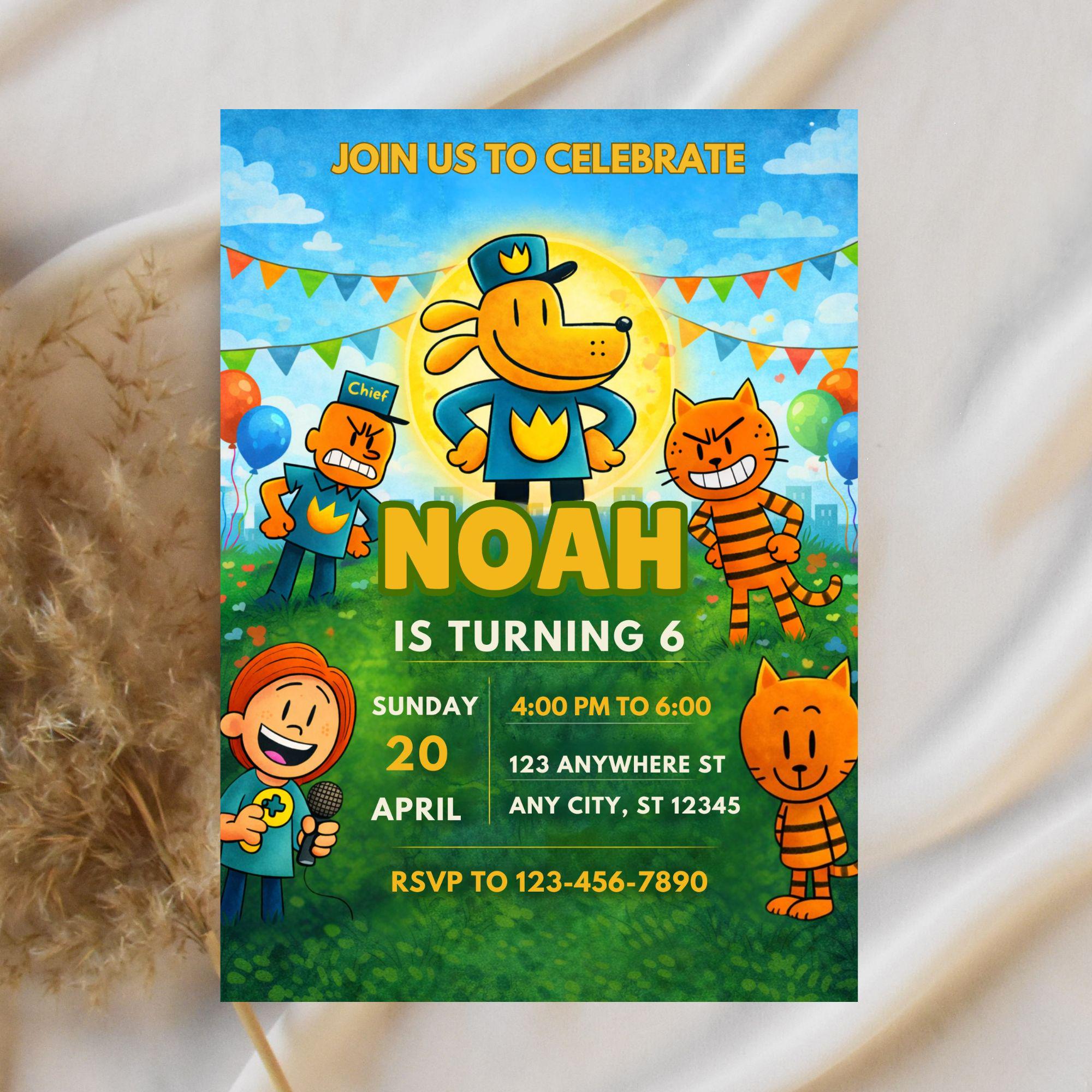 Editable Dog Man Birthday Invitation, Dog Man Invitation, Editable Kids ...