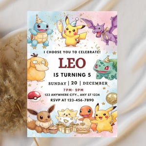 Birthday invitation Pokemon instant download digital invite Pokémon card themed invitation for birthday party,Digital download