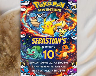 Invito di compleanno Pokémon, download digitale immediato, invito a tema carte Pokémon per festa di compleanno, canva Download digitale
