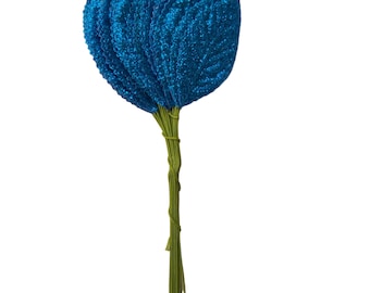 Ramillete de hojas azul real para decoración de bodas: manualidades artificiales con alambre para fiestas - 5,7 cm x 50 piezas