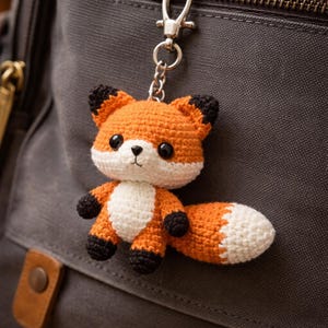 Portachiavi a forma di volpe all'uncinetto, ciondolo per borsa a forma di animale del bosco in amigurumi, portachiavi a forma di volpe fatto a mano