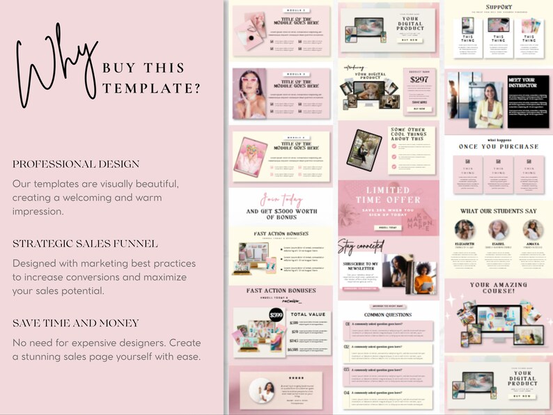 CANVA WEBSITE-sjabloon - De meest schattige en vrouwelijke funnel (51 secties) Verkooppagina, landingspagina voor digitale producten/cursussen + GRATIS bonus afbeelding 5
