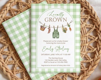 Locally Grown Baby Shower Invitation, Little Sprout Baby Invite, Neutral Farmer's Market Theme, Garden Party (Editable Template)