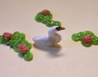 Pond Kit-OOAK- Swan/Lily pads with fllowers