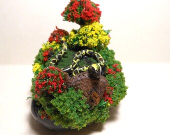 Diorama- Miniature Diorama-Python on a Rock/OOAK/Snake/Painted Snake