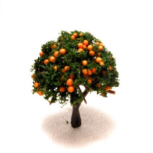 Miniature Orange Fruit Tree-Fairy Garden Orange Tree-Model Train/Doll House Orange Fruit Tree/ 1 3/4&quot; tall with 1/4&quot; Spike making 2&quot; total