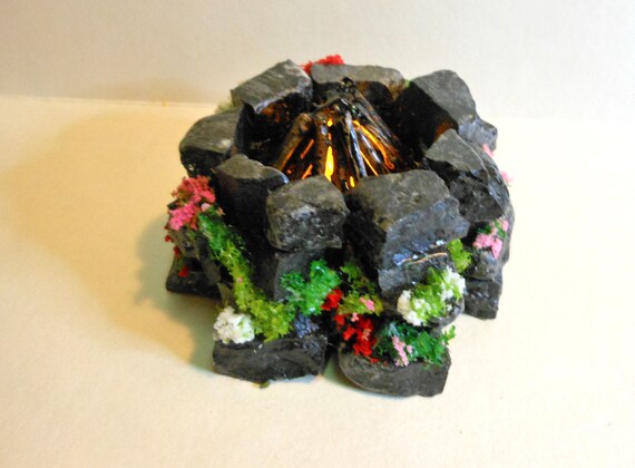 Fire Pit Lighted Fairy Garden Fire Pit Ooak Slate Rock Fire Etsy