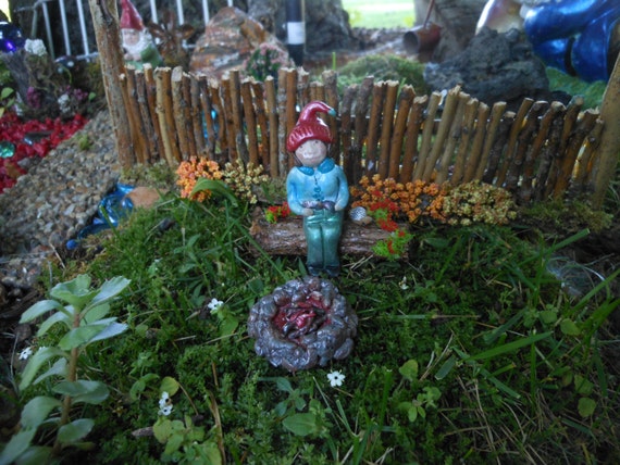 Gnome Snail Fire Pit Set Ooak Polymer Clay Gnome On A Log With Etsy