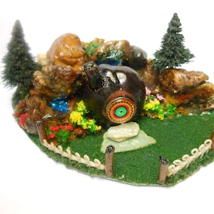 Fairy Garden House-Fairy Garden/Terrarium House/Mountains/Pine Trees/Buckeye House/OOAK-Free Shipping