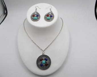 Necklace and Earring Set-Buy Necklace or Earrings or Both -Tourquoise/Gems