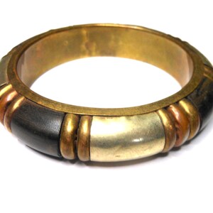 Brass/Wood and Silver tone Bracelet-Bangle Bracelet