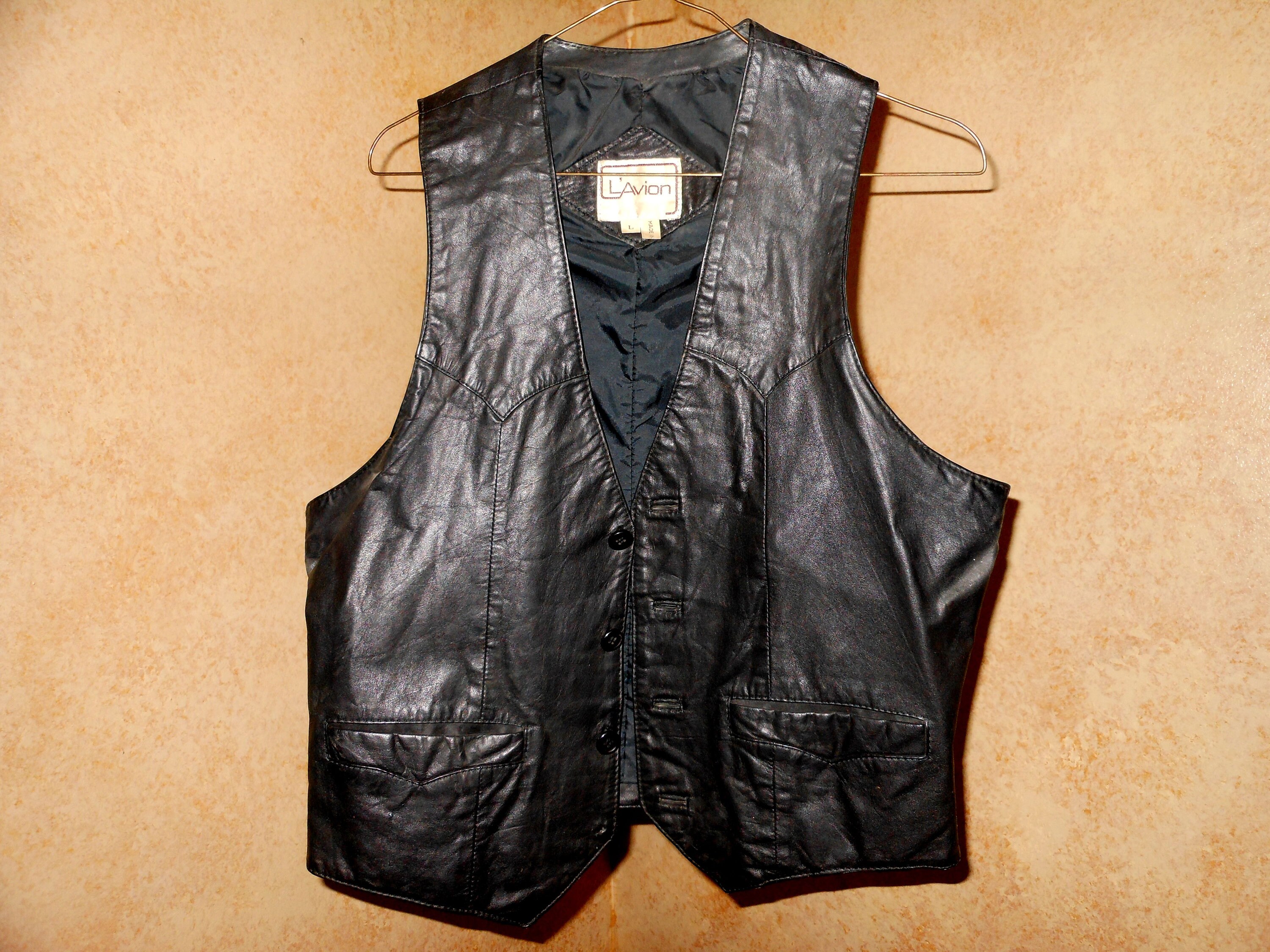 Men's Black Leather Vest-vintage Black Vest-l'avion Black