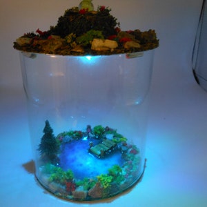 Fairy Pond Multi-Colored Lighted Terrarium—OOAK-4 1/4” Diameter by 4” High Globe-Total Height is 6&quot;