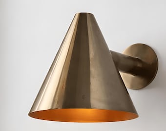 Modern Brass Cone Sconce – Minimalist Mid-Century Fixture for Bedroom, Hallway, Bedside, Industrial Interior Lighting