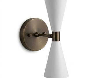 Handmade Mid century Brass and Ceramic Wall Sconce