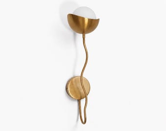 Handmade Modern Brass Wall Sconce – Sculptural Curved Stem Light