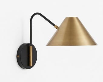 Handmade Mid-century Modern Brass Wall Sconce with Customisation of Shade Colours