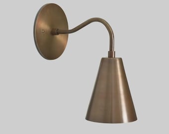 Handmade Mid-Century style Cone Sconce – Brass Arm Wall Light