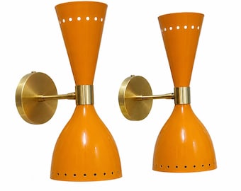 Mid Century Brass Italian Diabolo Wall Sconce Light Fixture