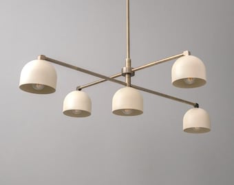Handmade Brass 5-Light Chandelier | Mid Century Ceiling Light - with iron shades