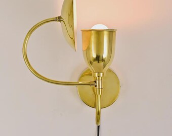 Handmade Brass Wall Sconce - Movable Arm - Mid Century Modern Lamp - Minimalist Swing Arm