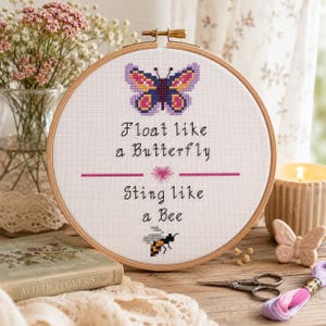 Float Like a Butterfly Sting Like a Bee Cross Stitch Pattern PDF | Inspirational Quote Stitch | Butterfly Embroidery | Bee Cross Stitch