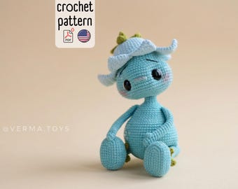 Bell Doll Crochet Pattern, Amigurumi Flower Doll PDF,  Tutorial, Kawaii boy Doll with Flower Hat
