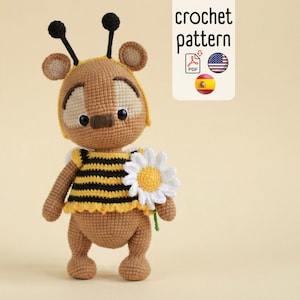 Häkelanleitung niedlichen Oliver die Biene Bär amigurumi PDF Englisch Spanisch