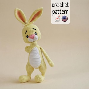 Crochet pattern  yellow Rabbit cute doll PDF in English