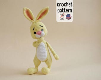 Crochet pattern  yellow Rabbit cute doll PDF in English