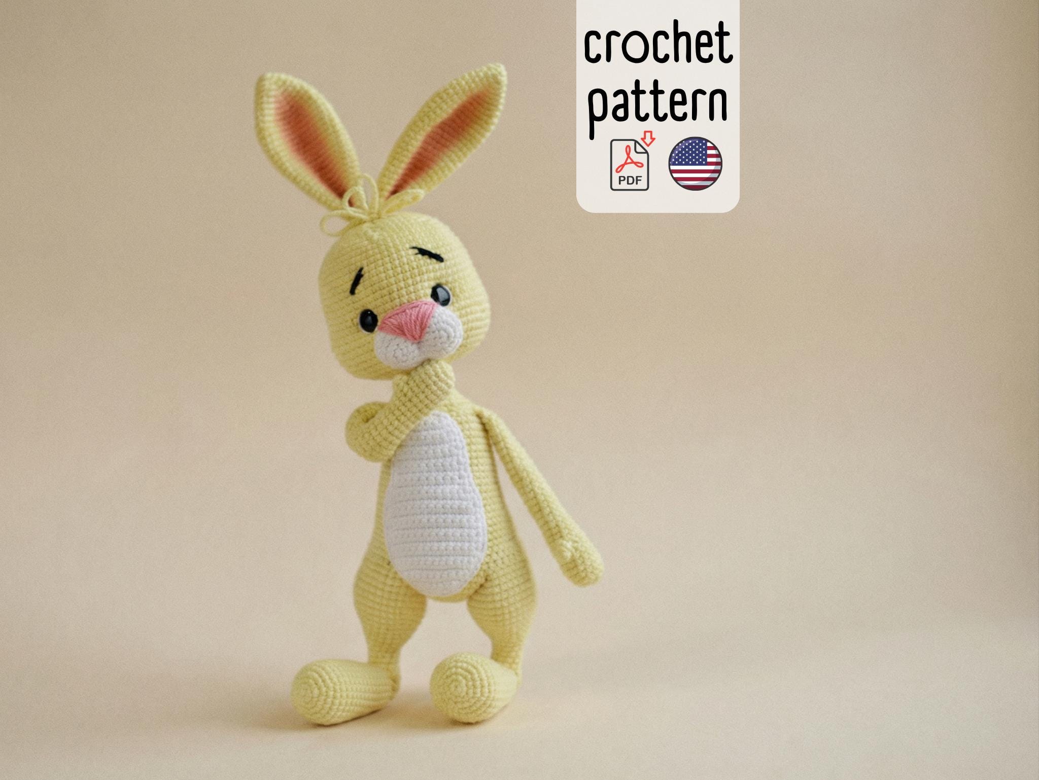 34 Crochet Rabbit Patterns with Baskets, Keychains, and Rattles 19 Crochet pattern yellow Rabbit cute doll in English