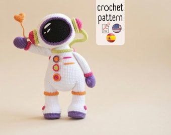 Crochet pattern cute Astronaut amigurumi PDF English Spanish
