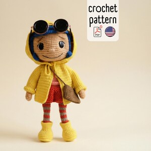 Amigurumi Girl in Yellow Raincoat Crochet Pattern PDF, Cute Doll Tutorial, Handmade Toy
