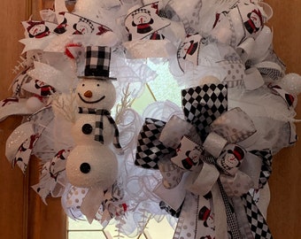Christmas wreath, Snowman wreath, Winter wreath, wreath, door hanger