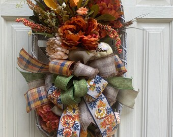Fall Tobacco Basket, Door hanger, Wreath, Pumpkin
