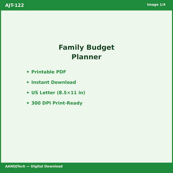 Family Budget Planner Printable PDF