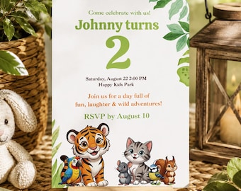Editable Jungle Birthday Invitation Canva Template, Safari Party Invite, Wild One Invitation, Instant Download