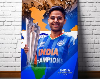 Suryakumar Yadav India Champions Poster | Cricket Victory Wall Art (16x24 Digital Download)