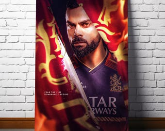 Virat Kohli RCB Poster – Fear the Fire IPL Cricket Art (Digital Download)