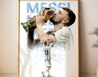 Lionel Messi Poster 16x24 | World Cup Wall Decor | Argentina Soccer Print | Football Trophy Celebration