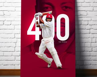 Brian Lara 400 Cricket Poster | Minimalist Red Sports Art (Digital Download)