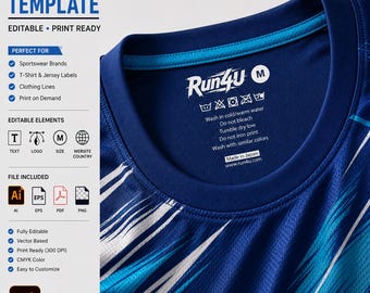 Editable Clothing Neck Label Template, Sportswear T-Shirt Label, Illustrator AI EPS, Apparel Care Label Design