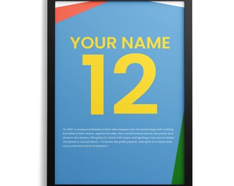 Personalized India 2007 Cricket Jersey Poster – Custom Name Number Wall Art (Digital Download)