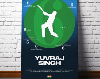 Yuvraj Singh 6 Sixes Cricket Poster | T20 World Cup Legendary Moment (Digital Art Print)
