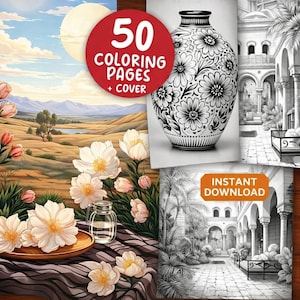 Marockansk målarbok | 50 sidor med exotisk islamisk konst, digital nedladdning