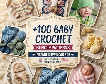 Ultimat virkmönsterpaket för babyer i PDF-format | 100+ Amigurumi-virkmönster | Mössor, filtar, tossor