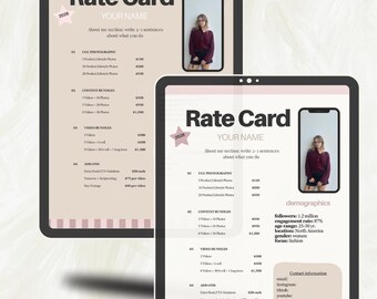 Canva Rate Card Template | Influencer Media Kit | UGC Creator Pricing Sheet | Small Business