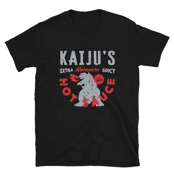 KAIJU Hot Sauce Retro Unisex Tee Short Sleeve T Shirt, Halloween Vintage Godzilla Japanese Monsters Mens Womens Soft Cotton