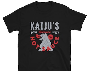 KAIJU Hot Sauce Retro Unisex Tee Short Sleeve T Shirt, Halloween Vintage Godzilla Japanese Monsters Mens Womens Soft Cotton