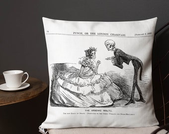 Halloween Vintage Arsenic Waltz Throw Pillow Victorian Skeletons, 18x18 or 22x22 with Insert, Macabre Wedding Gothic Pillows